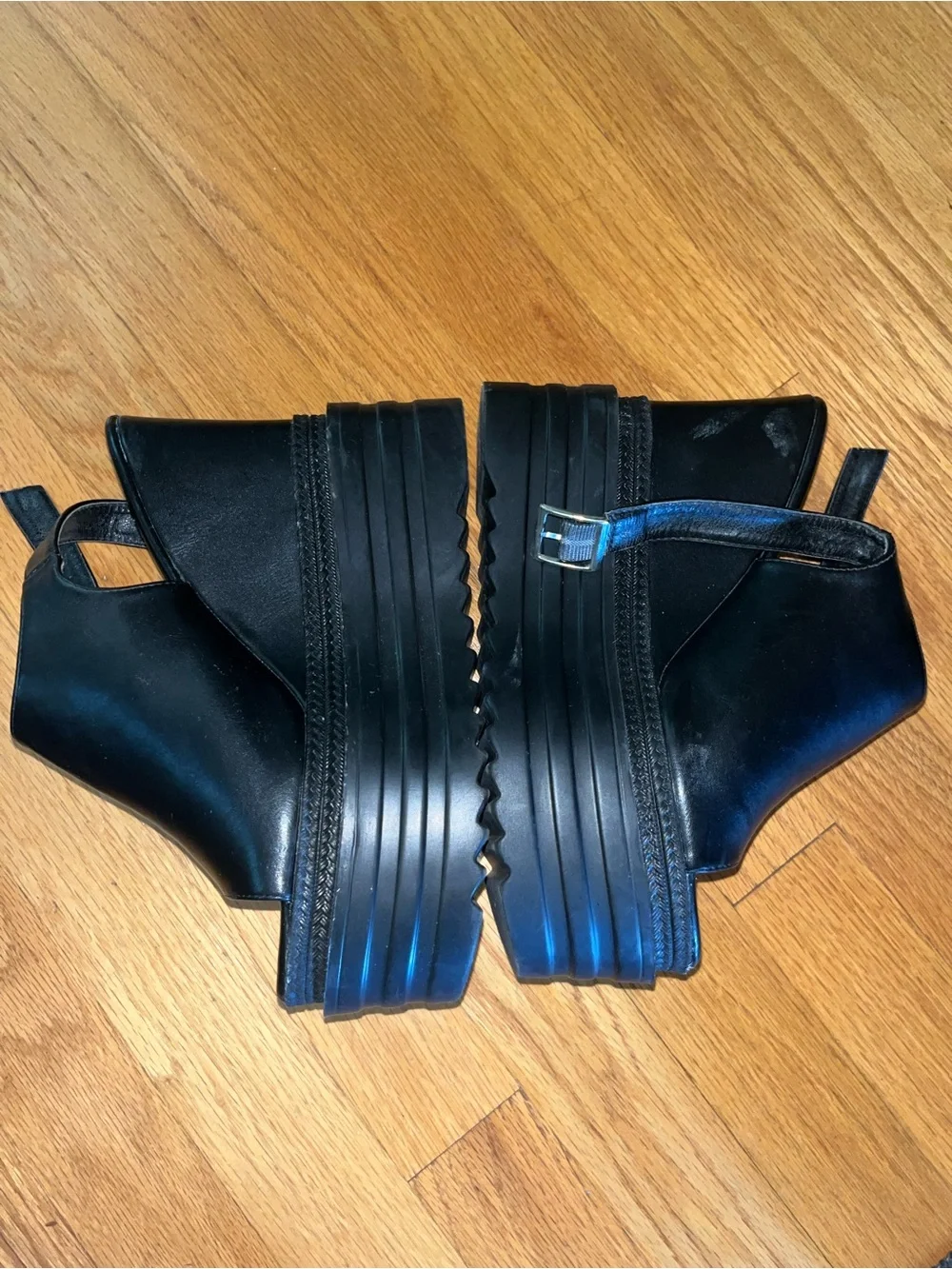 Black Platform Wedge Slingback Sandals